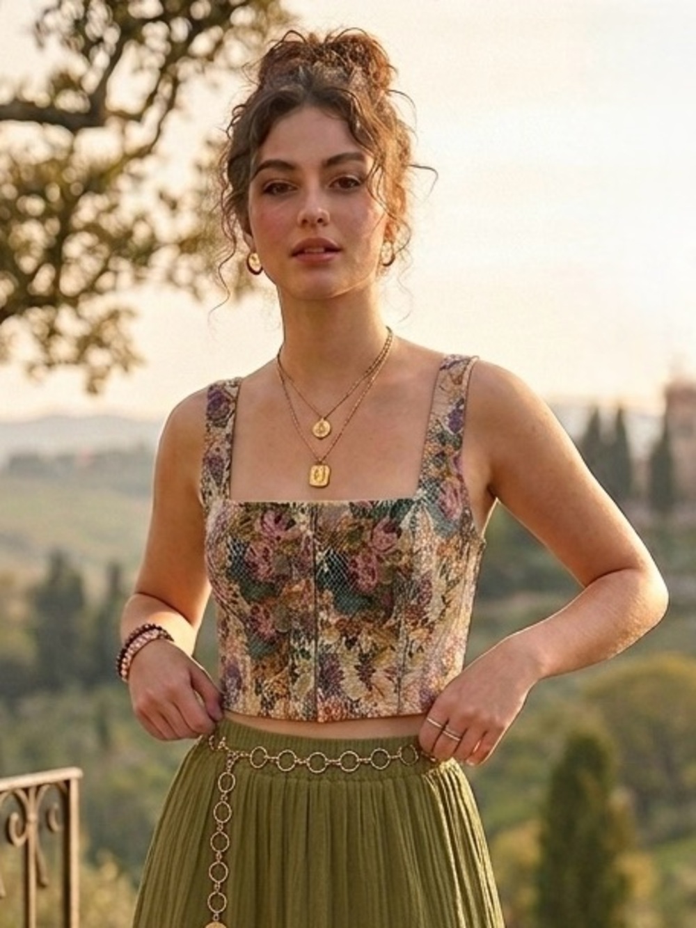 Tapestry Floral Corset Top Coquette Cottagecore Bustier Large
